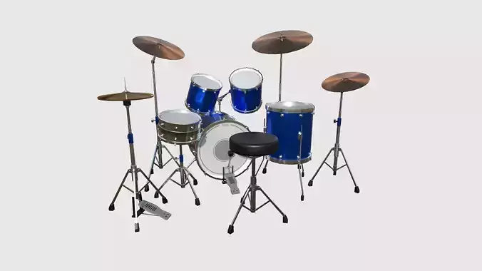 Drum 02 Blue- Drumming Music Instrument Design Low-poly 3D model