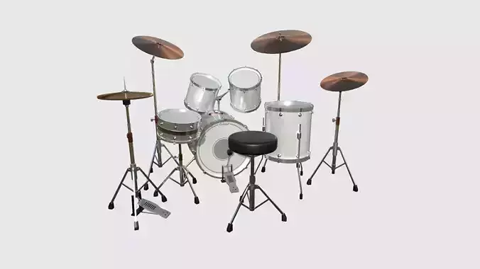 Drum 06 White - Drumming Music Instrument Design Low-poly 3D model