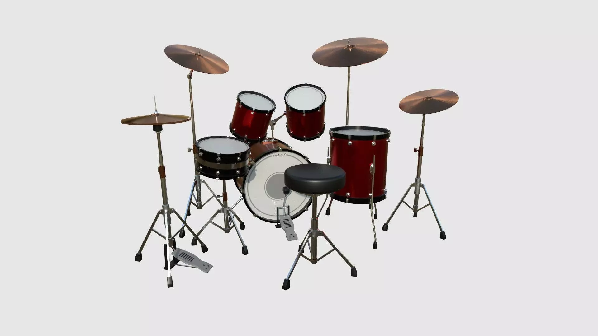 Drum 08 Red Black - Drumming Music Instrument Design Low-poly 3D model_0