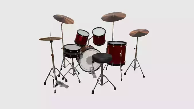 Drum 08 Red Black - Drumming Music Instrument Design Low-poly 3D model