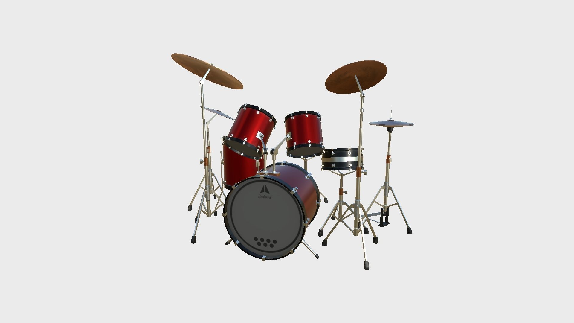 Drum 08 Red Black - Drumming Music Instrument Design Low-poly 3D model_2