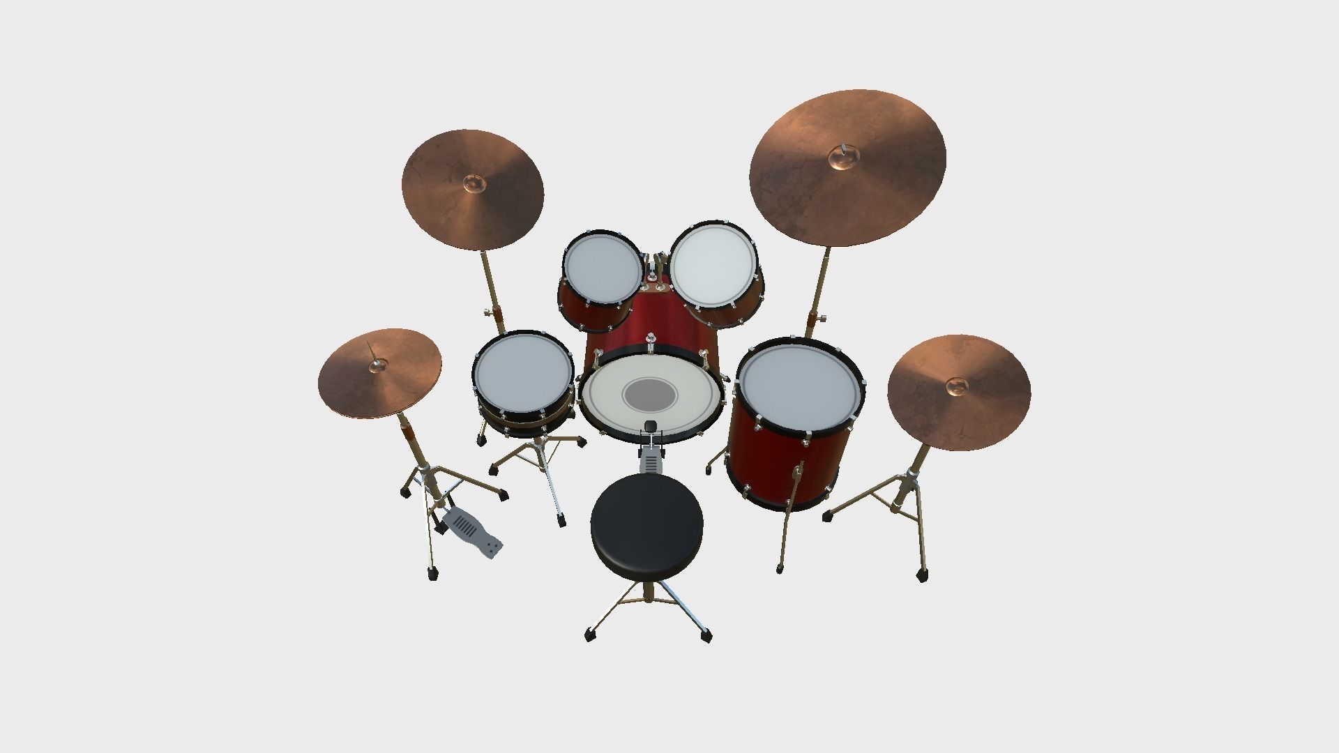Drum 08 Red Black - Drumming Music Instrument Design Low-poly 3D model_1