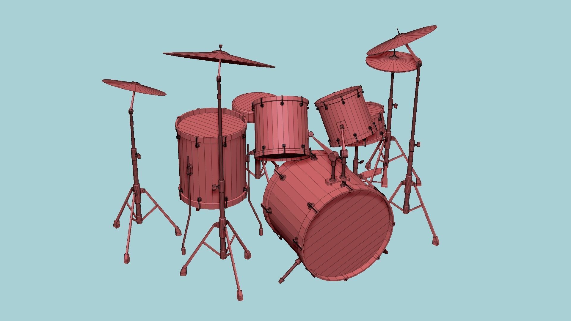 Drum 08 Red Black - Drumming Music Instrument Design Low-poly 3D model_12