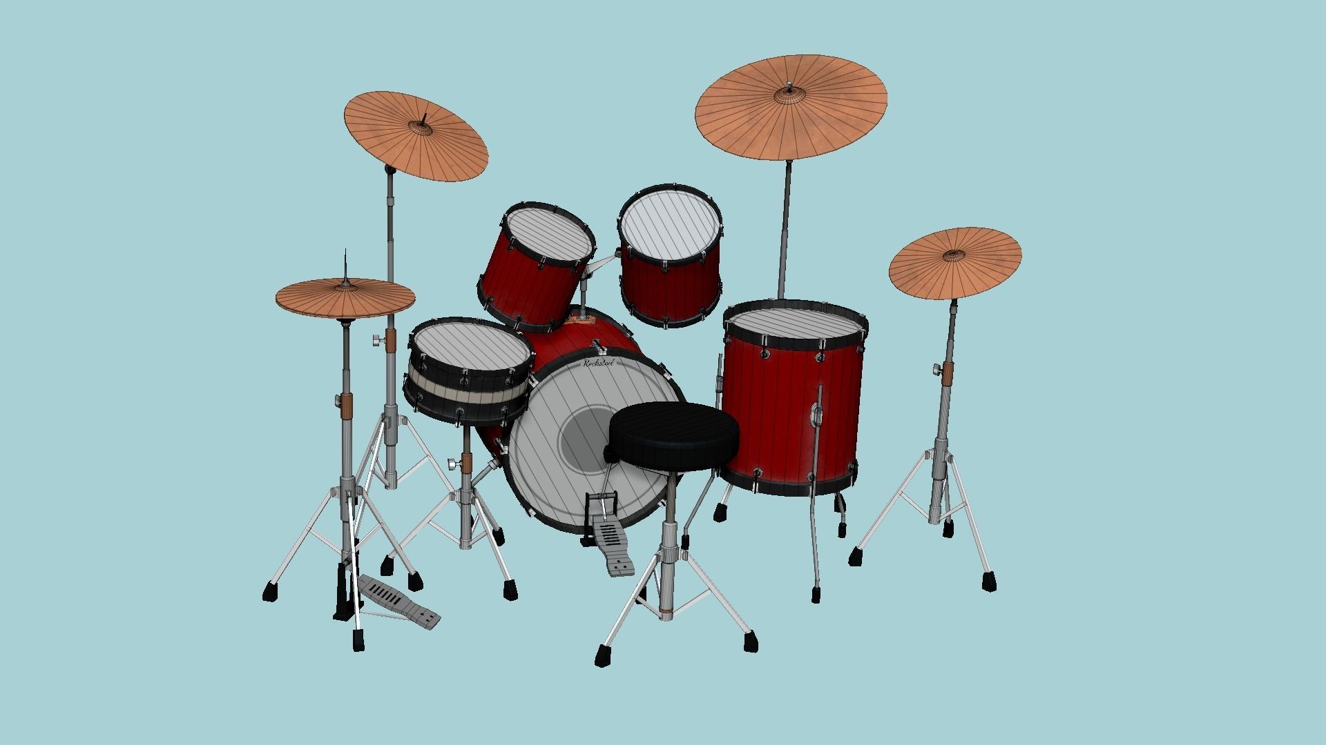 Drum 08 Red Black - Drumming Music Instrument Design Low-poly 3D model_6