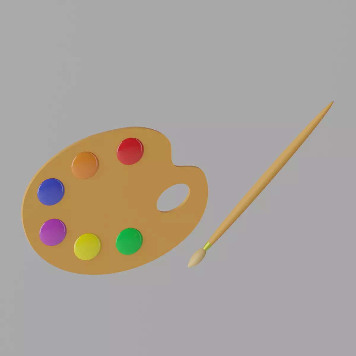 Cartoon Artist Palette with Brush 3D model