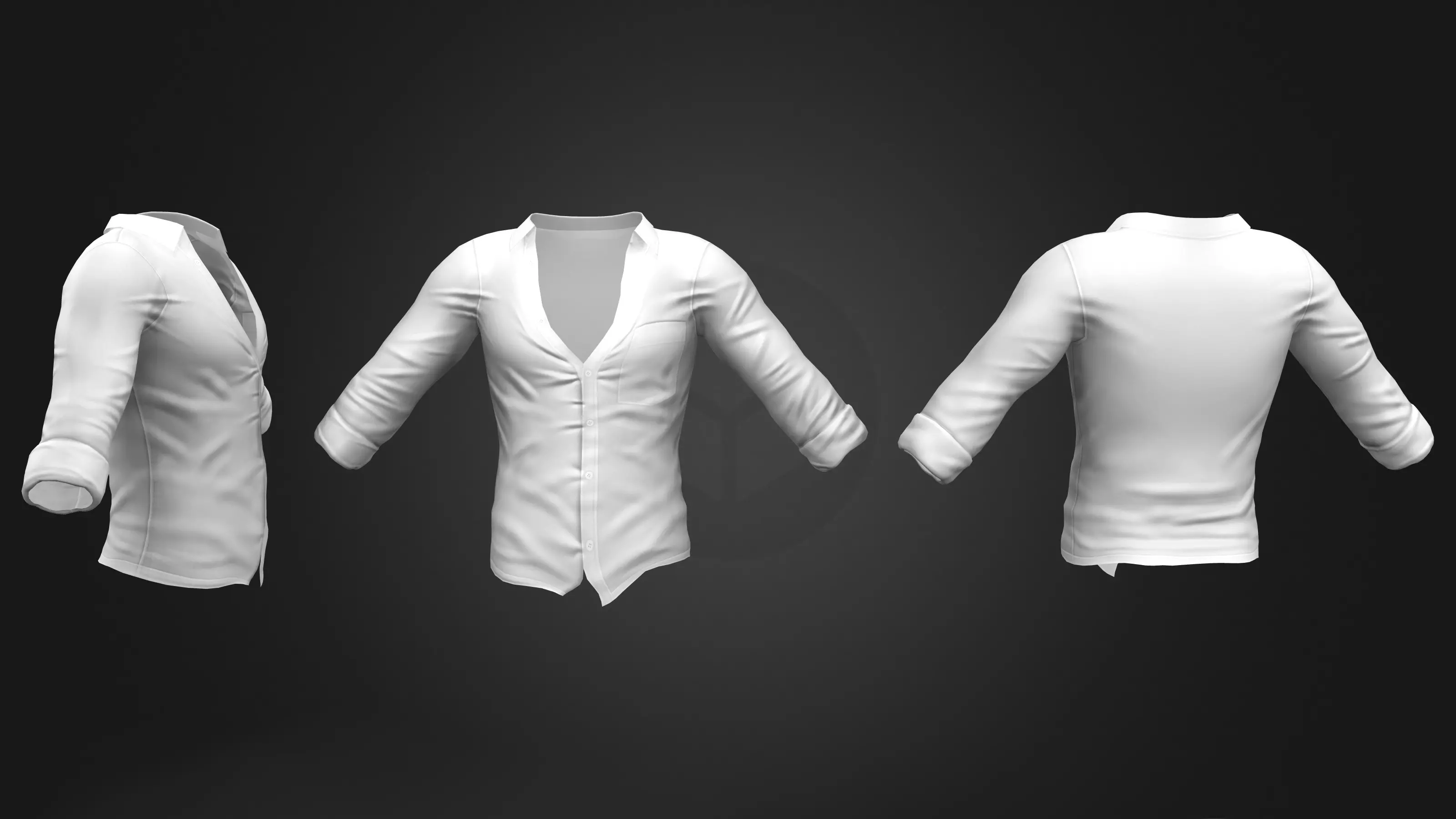 Open Chest Regular Collar Rolled Sleeves Tucked in Shirt Low-poly 3D model