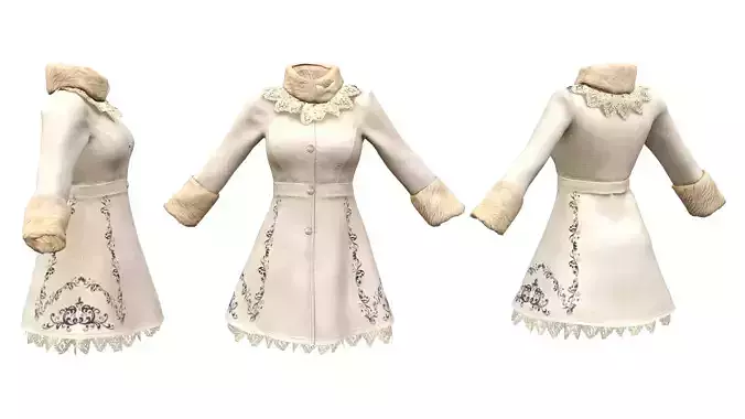 Ladies Lace and Fur Trim Winter Coat