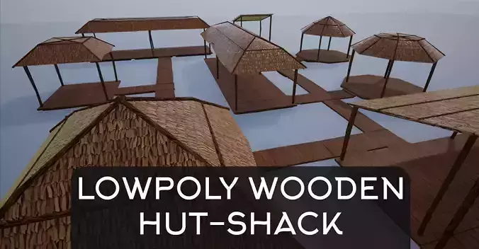Lowpoly Stylized Wooden Huts-Shacks-Sheds Low-poly 3D model