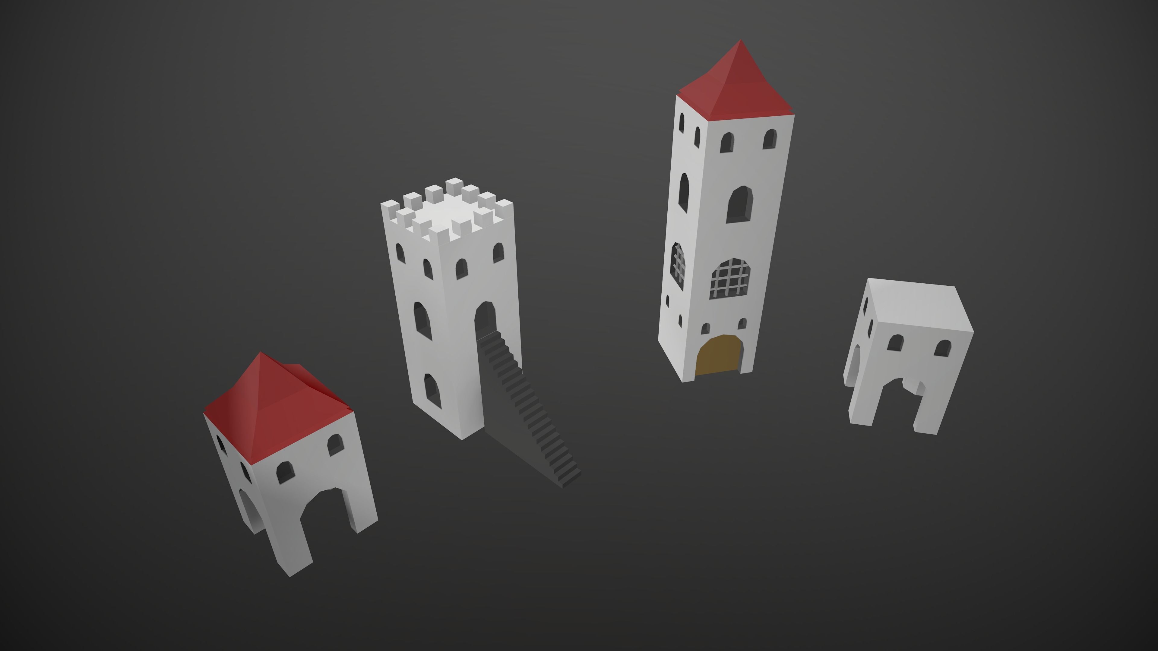Modular Low Poly Buildings City - Pieces Low-poly 3D model_9