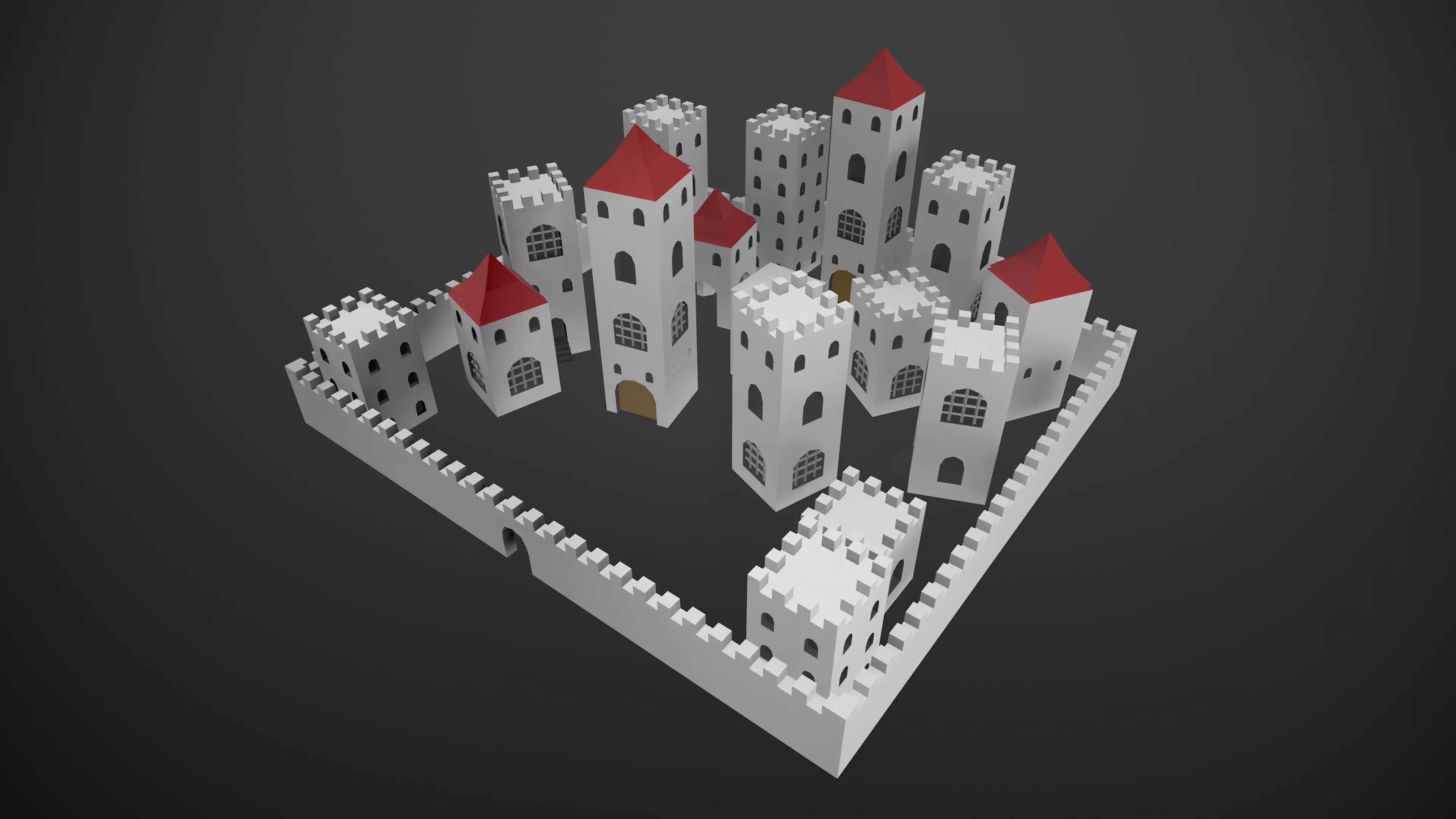 Modular Low Poly Buildings City - Pieces Low-poly 3D model_0