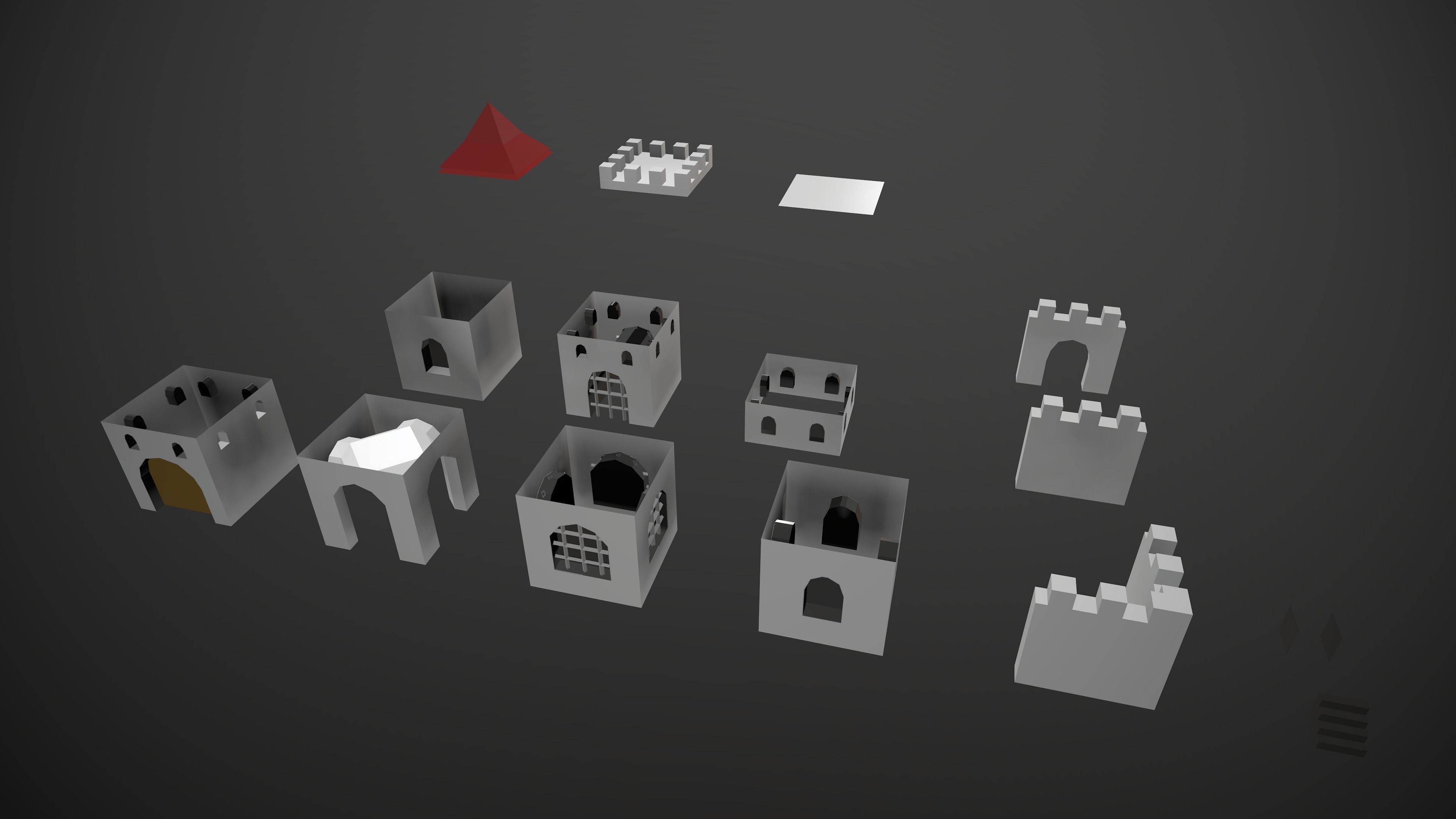 Modular Low Poly Buildings City - Pieces Low-poly 3D model_7