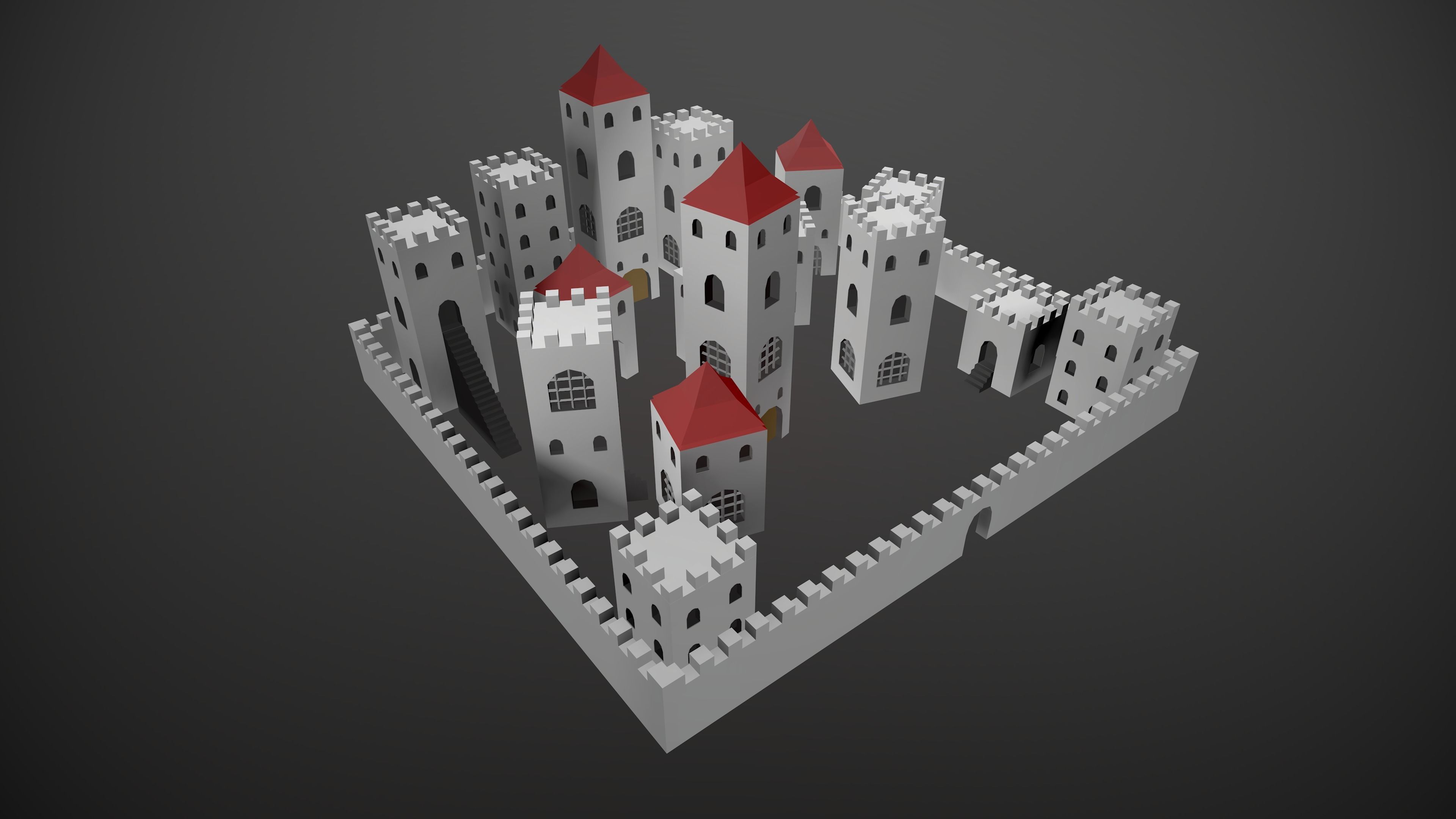 Modular Low Poly Buildings City - Pieces Low-poly 3D model_3