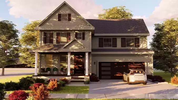 3D Exterior House Building Model with materials  3D model