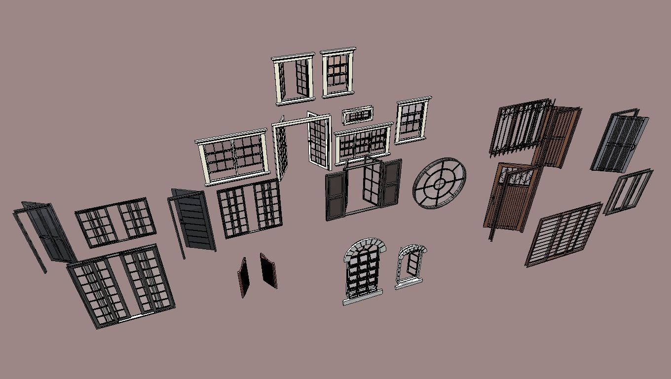 Various types of doors and windows 3D model_1