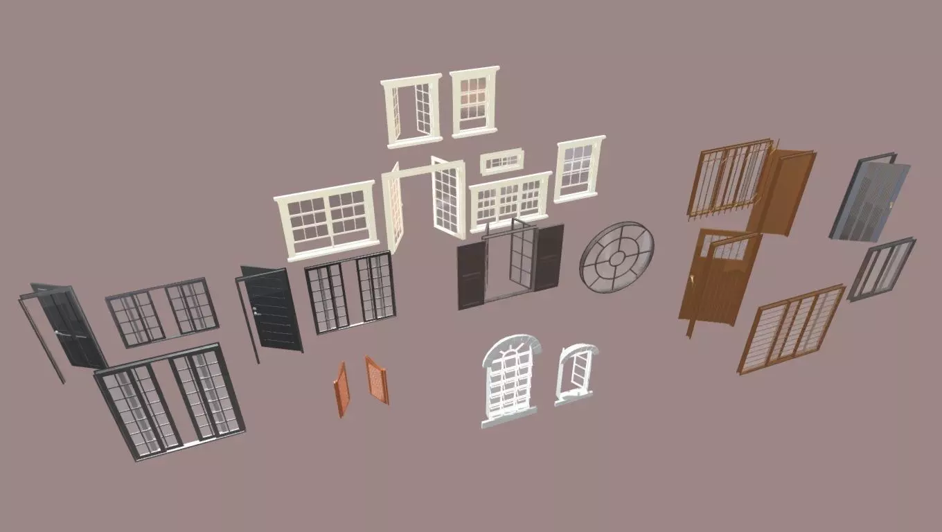 Various types of doors and windows 3D model_0