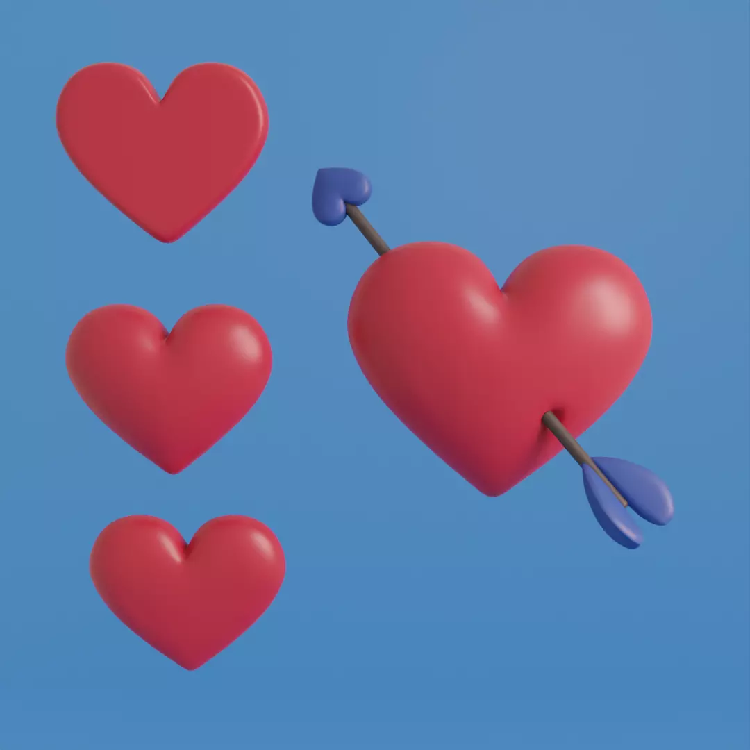 Multiple cartoon hearts with arrow low poly Low-poly 3D model_0