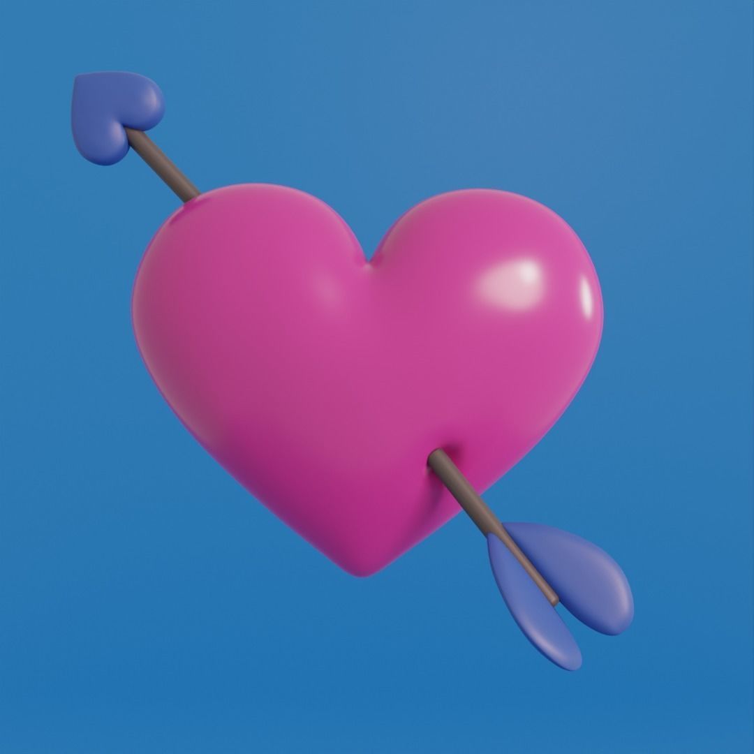 Multiple cartoon hearts with arrow low poly Low-poly 3D model_4