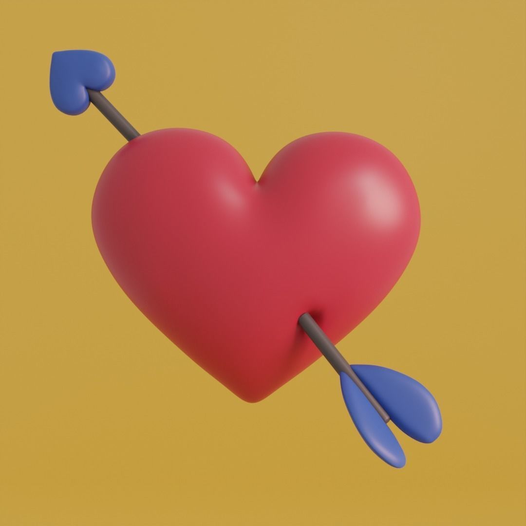 Multiple cartoon hearts with arrow low poly Low-poly 3D model_6