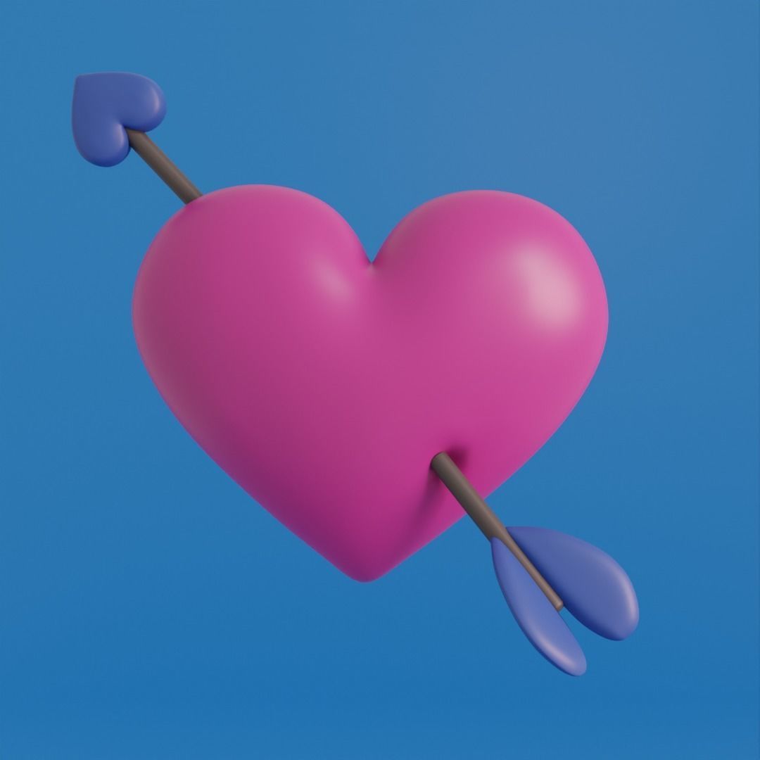 Multiple cartoon hearts with arrow low poly Low-poly 3D model_3
