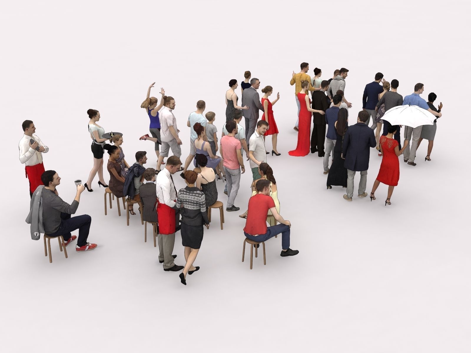 40x Crowds Scanned Casual 1a2 Elegant Cafe Sitting People Low-poly 3D model_11