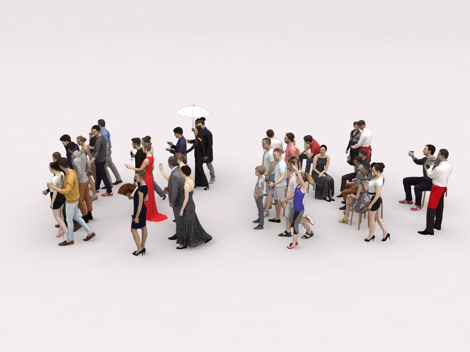 40x Crowds Scanned Casual 1a2 Elegant Cafe Sitting People Low-poly 3D model_5