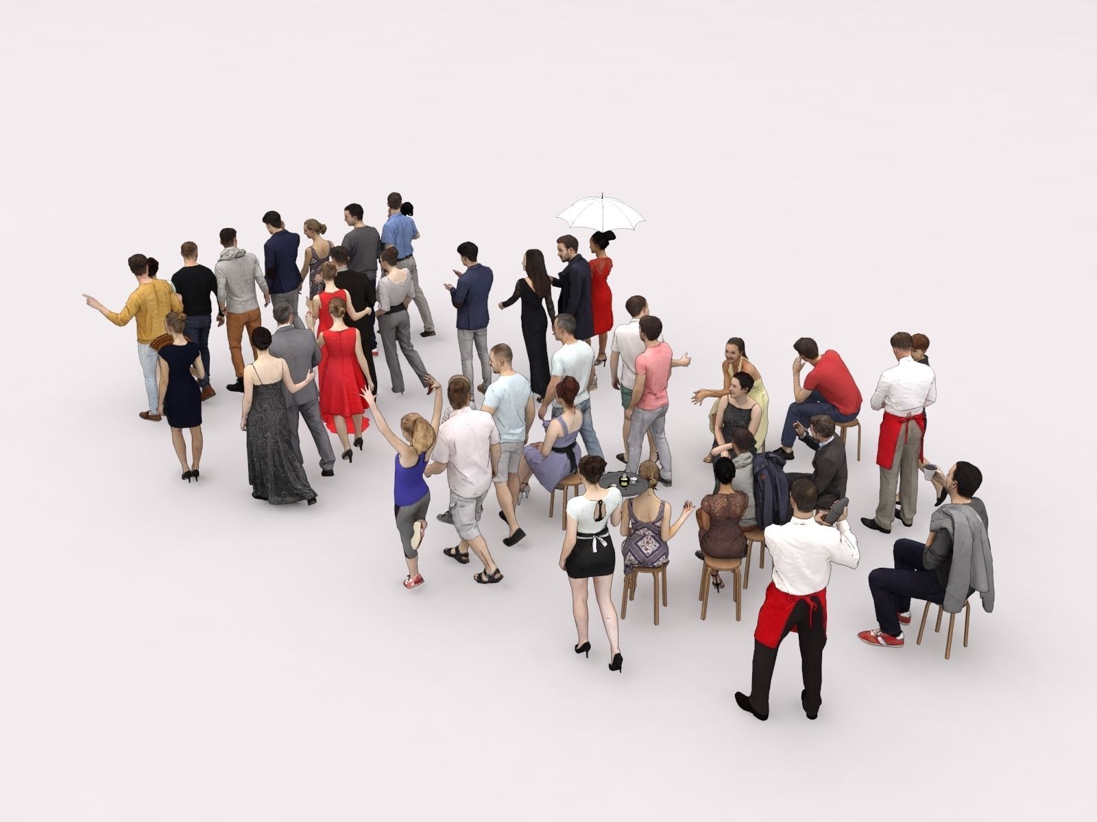 40x Crowds Scanned Casual 1a2 Elegant Cafe Sitting People Low-poly 3D model_7