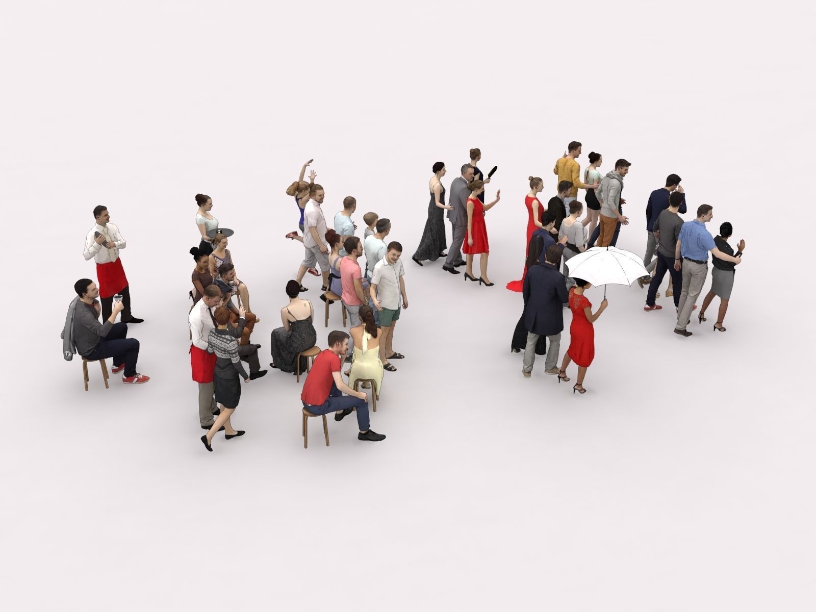 40x Crowds Scanned Casual 1a2 Elegant Cafe Sitting People Low-poly 3D model_12
