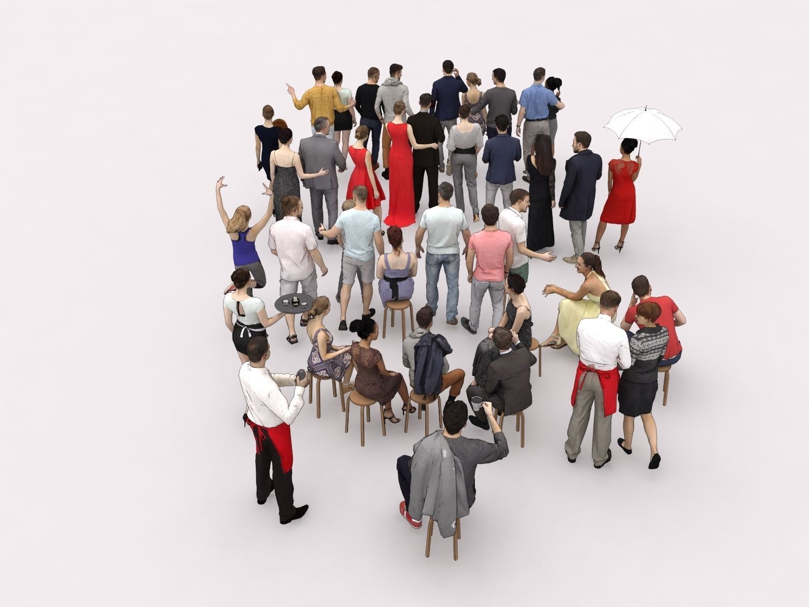 40x Crowds Scanned Casual 1a2 Elegant Cafe Sitting People Low-poly 3D model_9