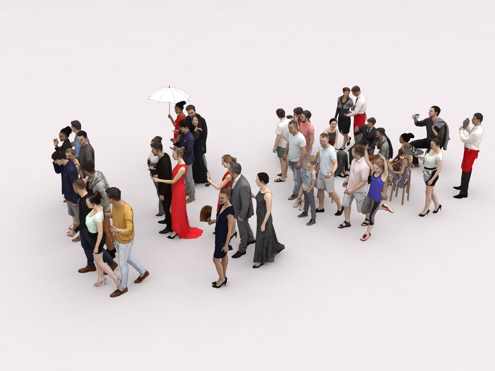 40x Crowds Scanned Casual 1a2 Elegant Cafe Sitting People Low-poly 3D model_4