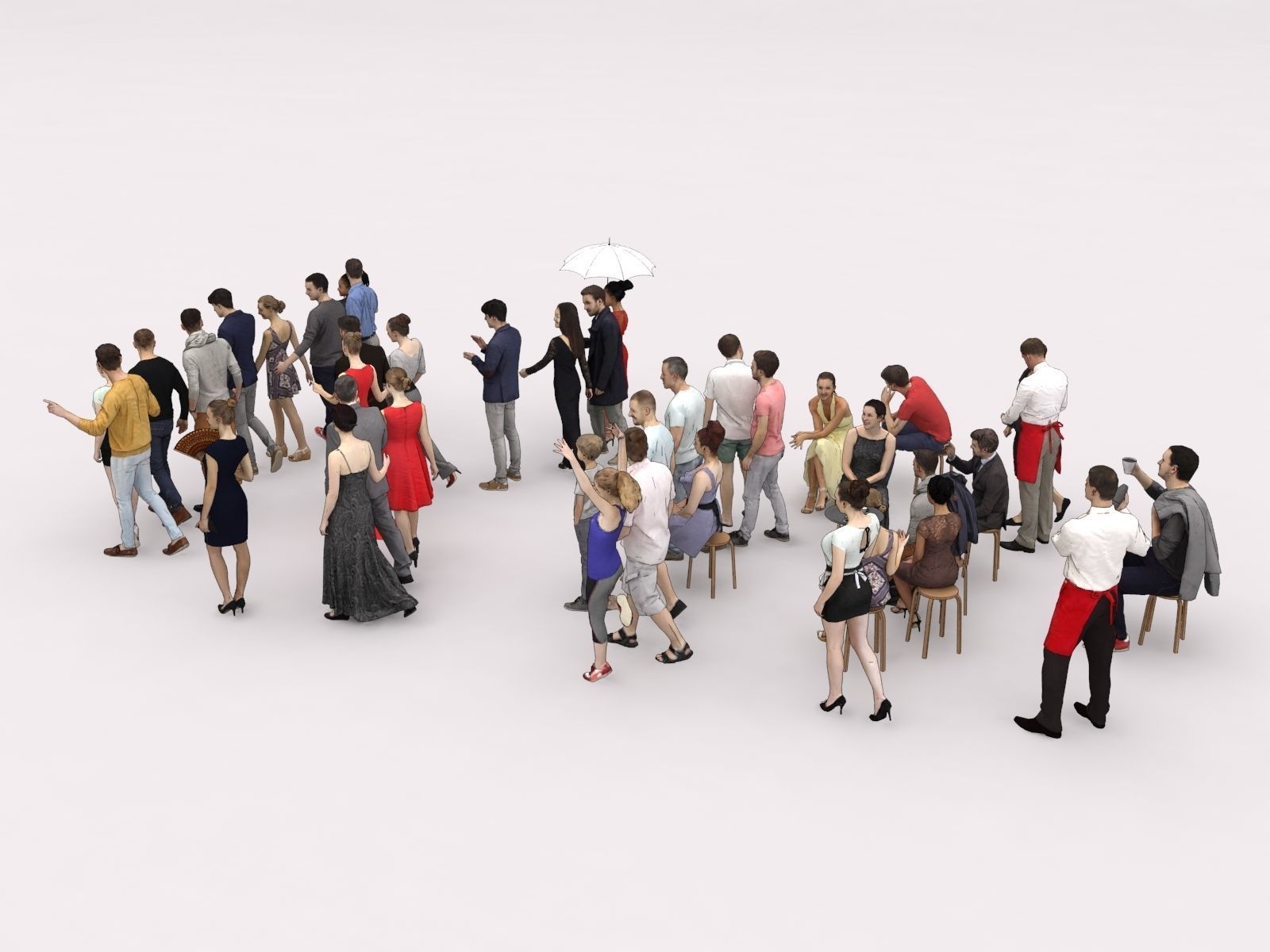 40x Crowds Scanned Casual 1a2 Elegant Cafe Sitting People Low-poly 3D model_6
