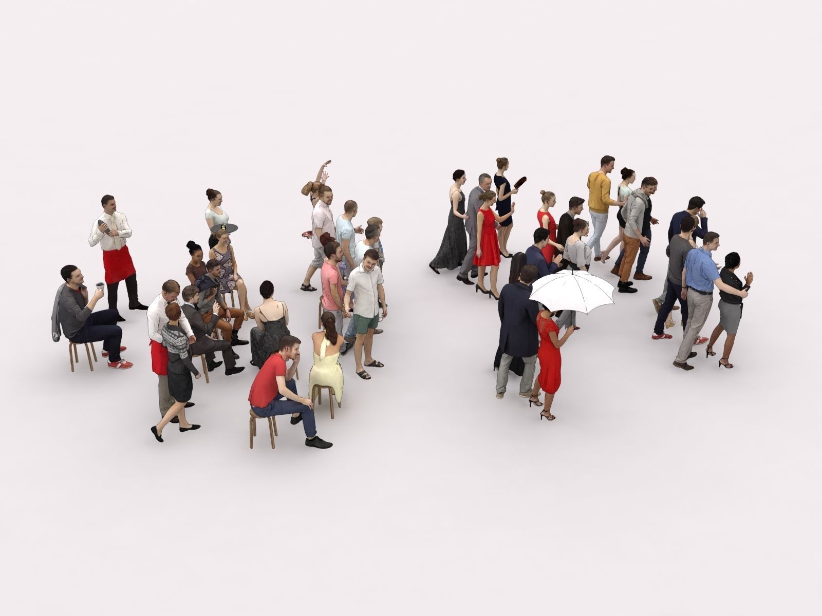 40x Crowds Scanned Casual 1a2 Elegant Cafe Sitting People Low-poly 3D model_13