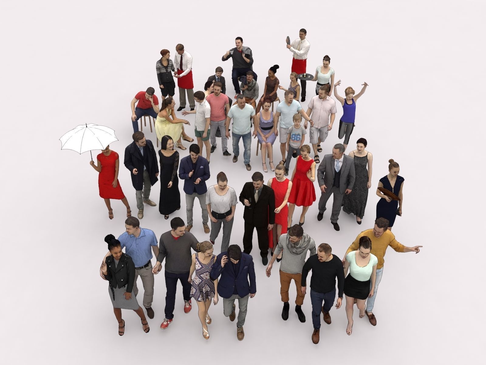 40x Crowds Scanned Casual 1a2 Elegant Cafe Sitting People Low-poly 3D model_1