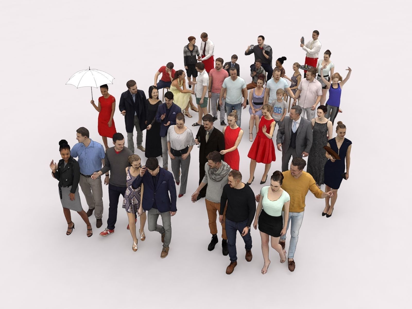 40x Crowds Scanned Casual 1a2 Elegant Cafe Sitting People Low-poly 3D model_2