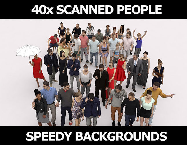 40x Crowds Scanned Casual 12 Elegant Sitting People Low-poly 3D model