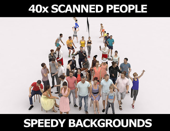 40x Crowds Scanned Casual 02 Summer Sport Cafe Sitting People Low-poly 3D model