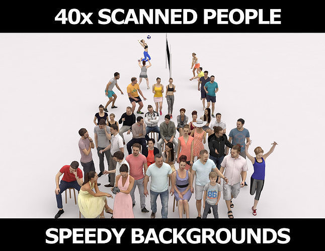   40x Crowd Scanned Casual 2 Summer Sport Elegant Sitting People Low-poly 3D model