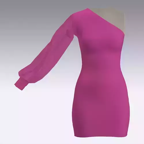 DRESS PURPLE LOOK SLEVEE WATERMELON ONE SHOULDER DRESS RUFFLED