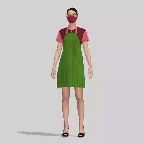 apron woman in wearing mask 3D model