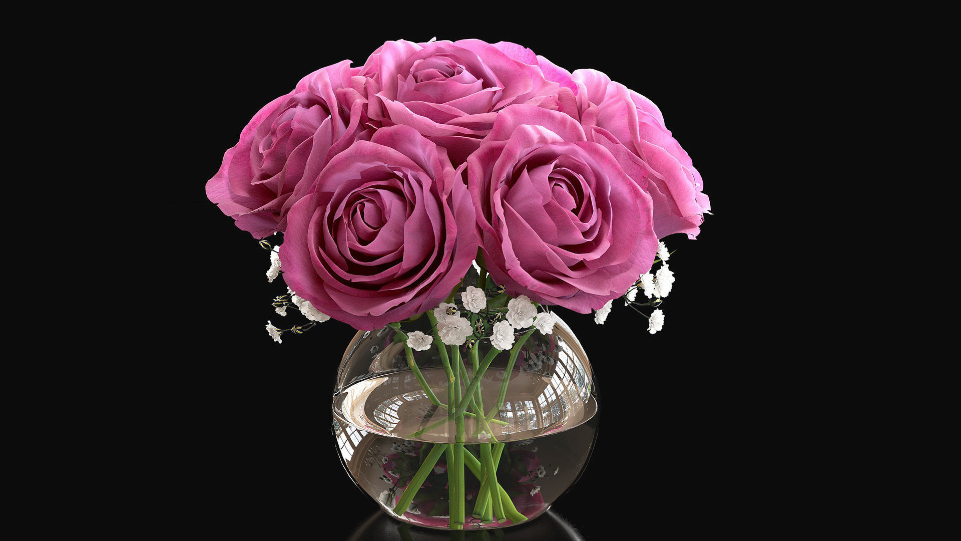 Roses in glass vase 3D model_2