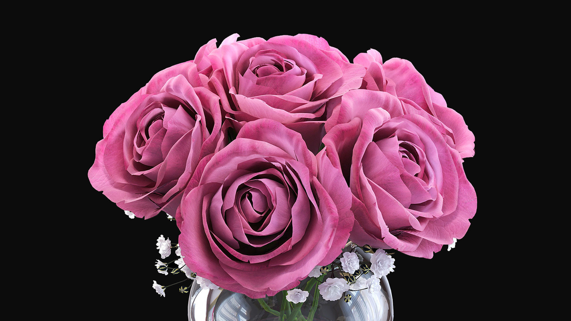 Roses in glass vase 3D model_3
