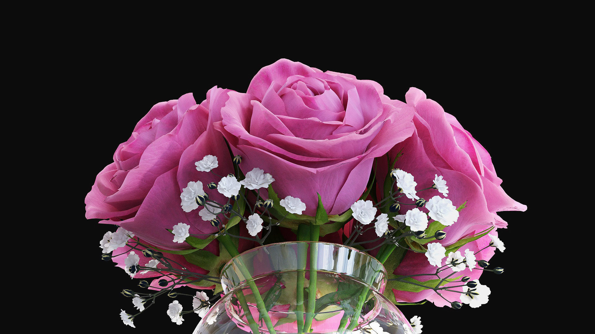 Roses in glass vase 3D model_4