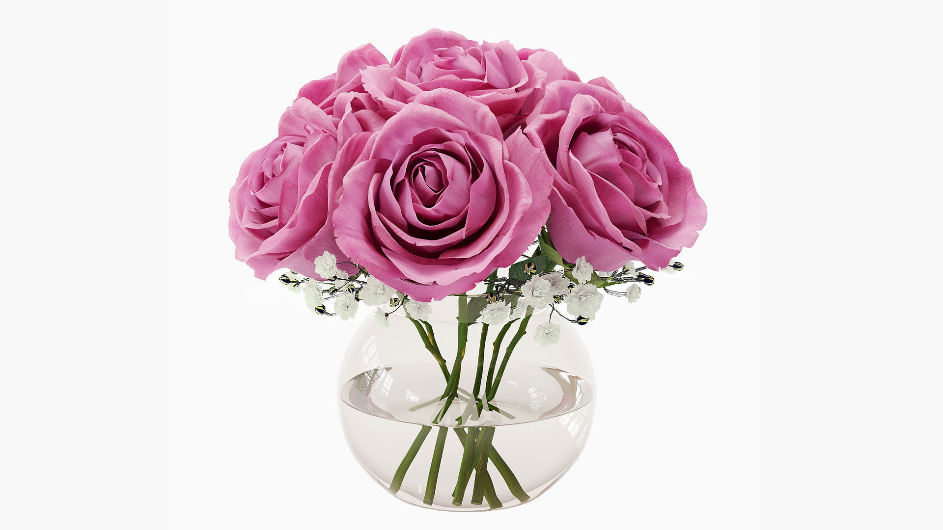 Roses in glass vase 3D model_1