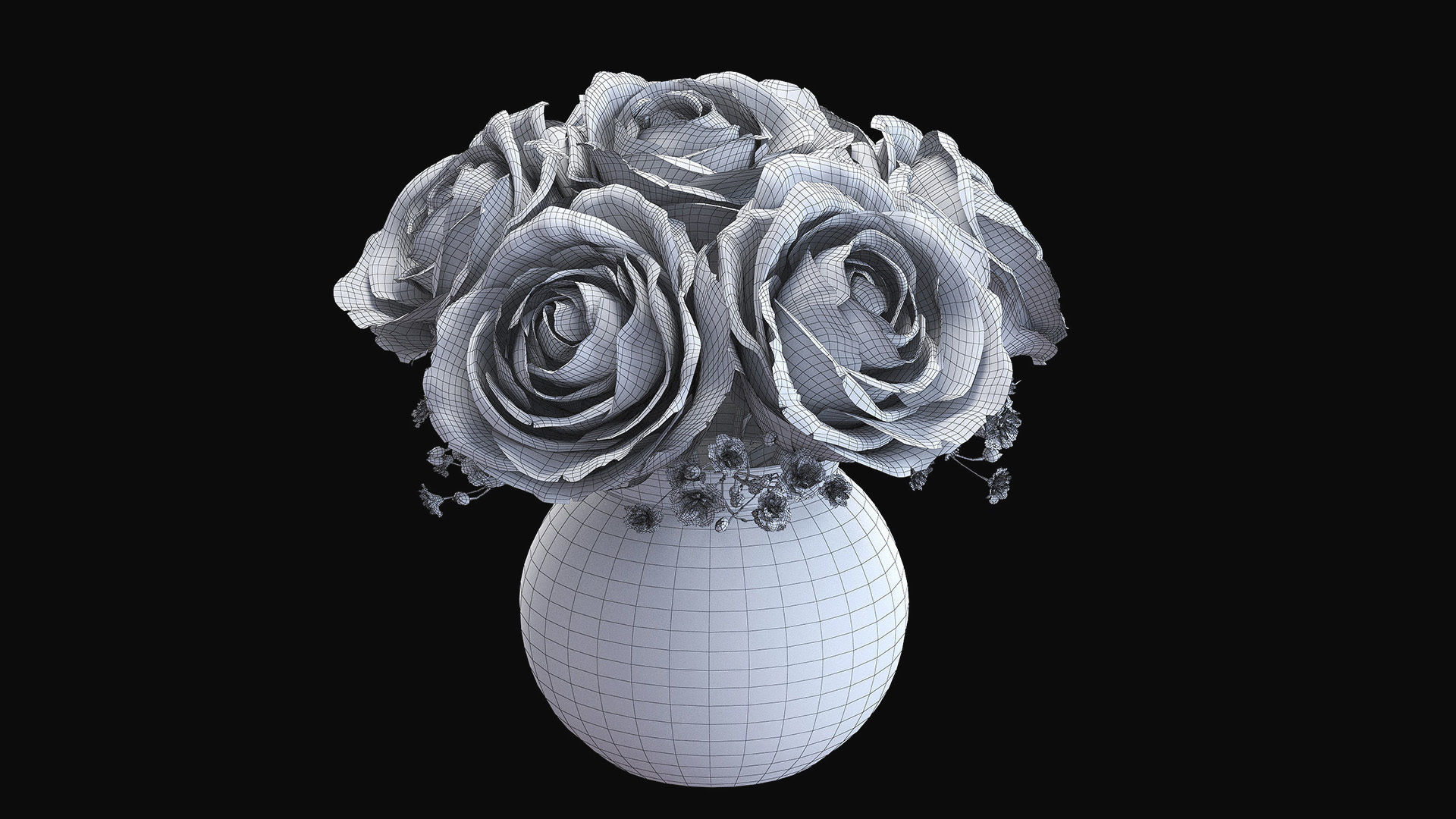 Roses in glass vase 3D model_7