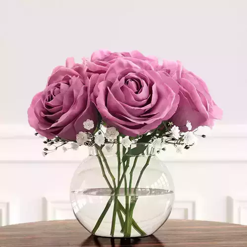 Roses in glass vase 3D model