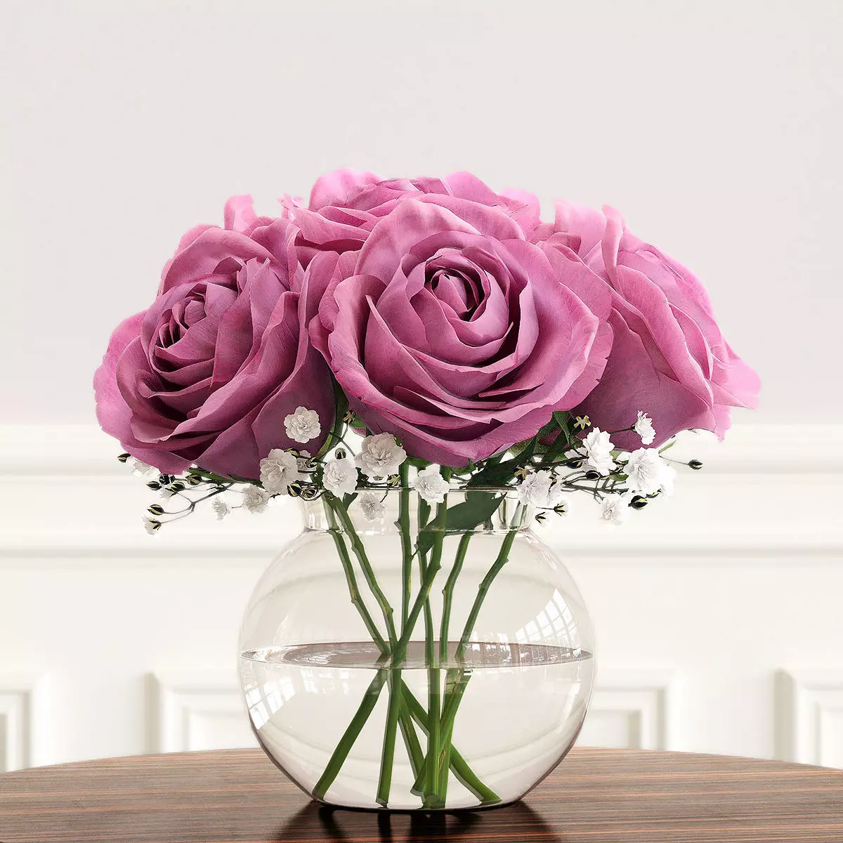 Roses in glass vase 3D model_0