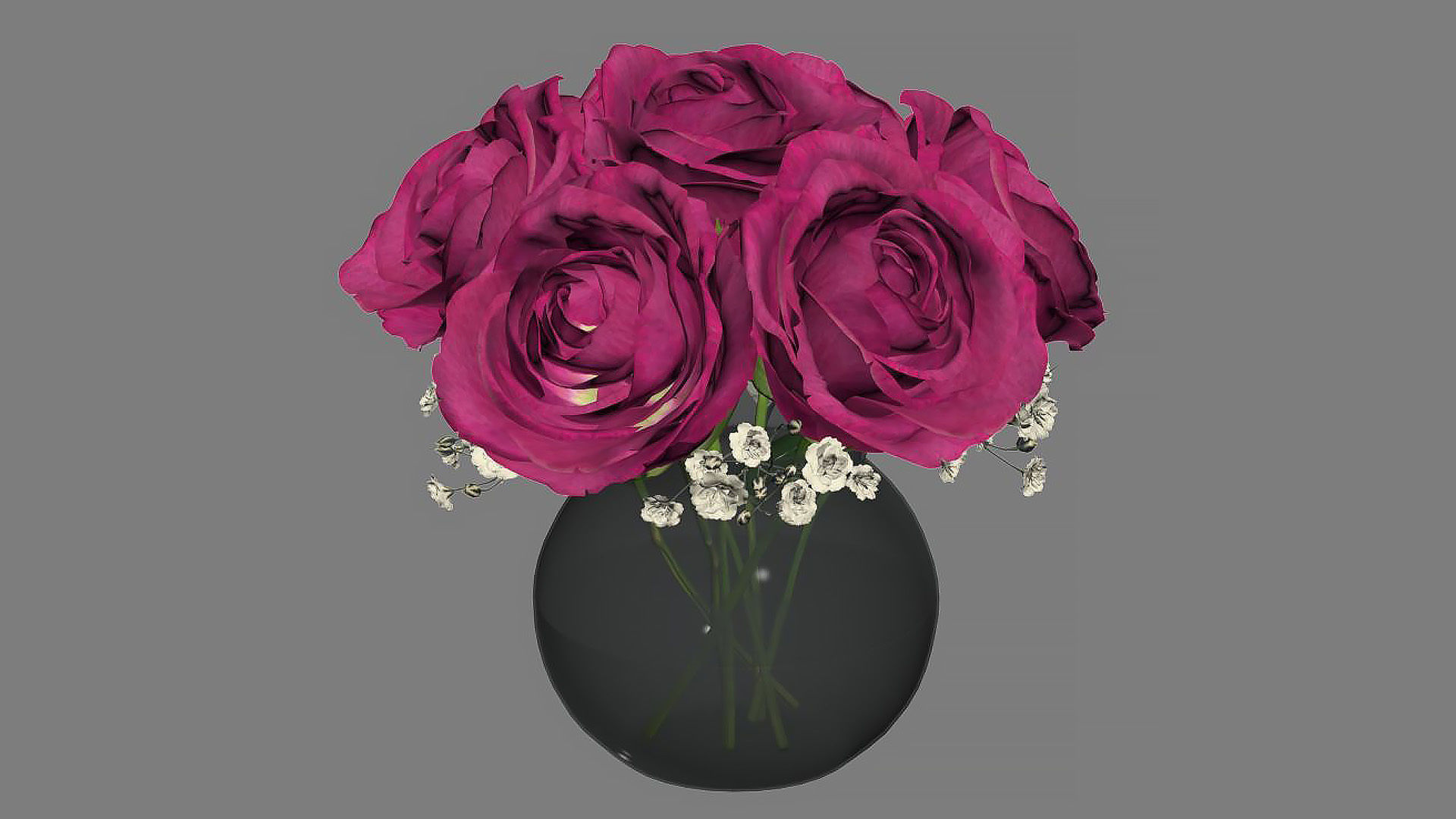 Roses in glass vase 3D model_5