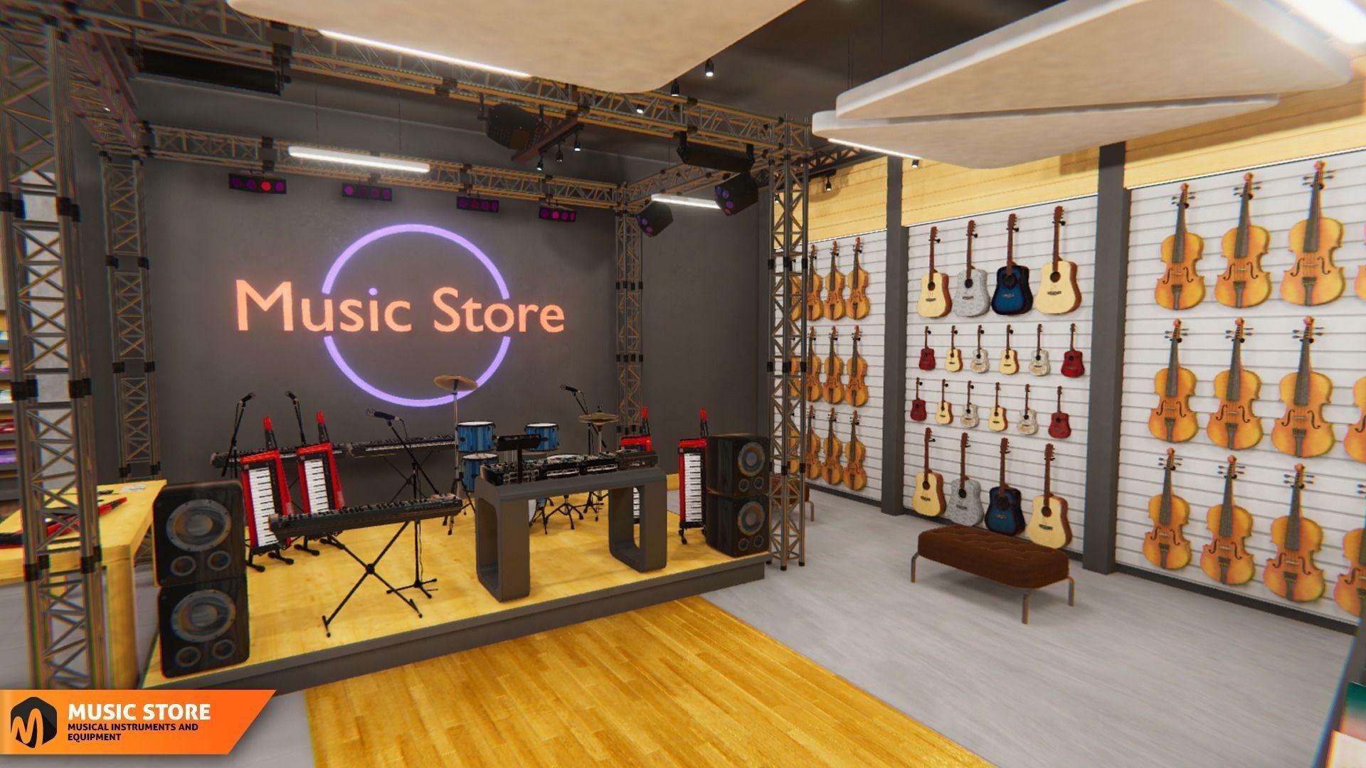 Music store - musical instruments and equipment 3D model_4