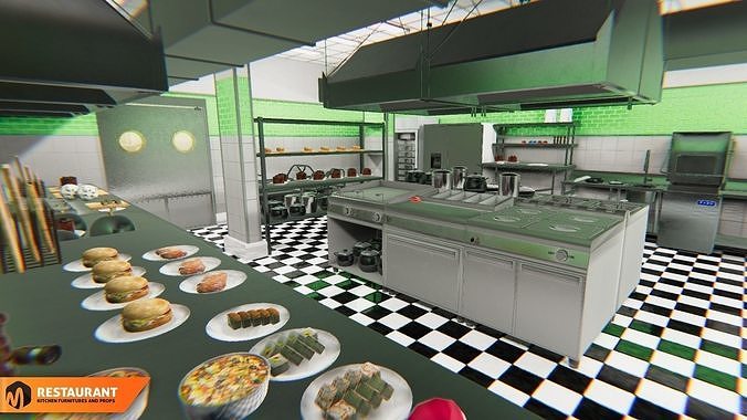 Restaurant kitchen - interior and props 3D model