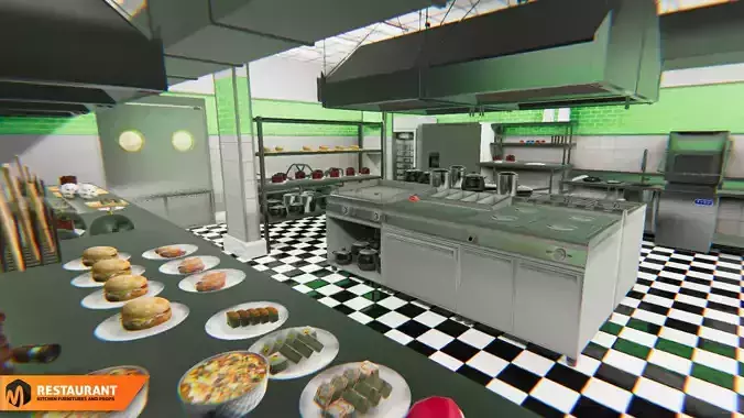 Restaurant kitchen - interior and props 3D model