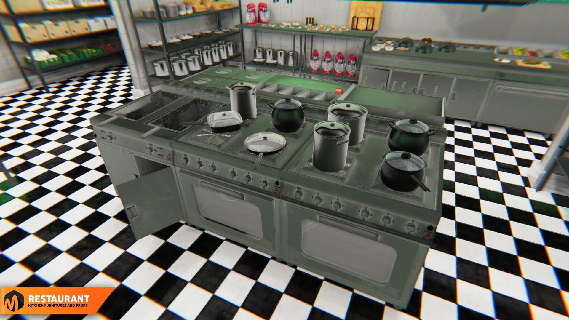 Restaurant kitchen - interior and props 3D model_8